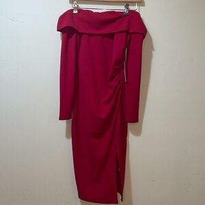 Womens New Premier Amour Off The Shoulder Long Sleeve Dress Red